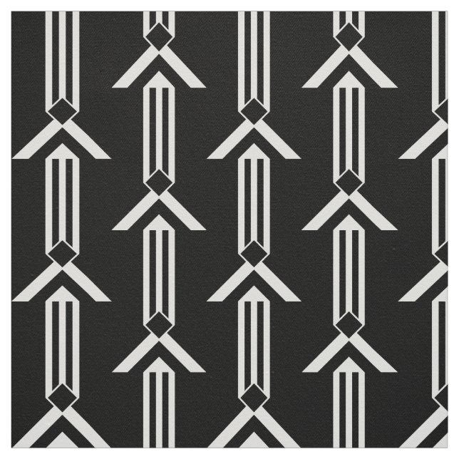 Vertical White Stripes and Chevrons on Black Fabric (Swatch)