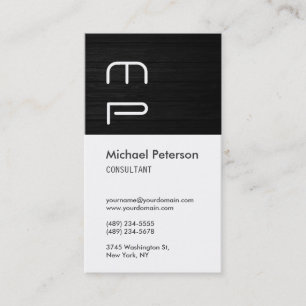 Vertical White Wood Pattern Monogram Business Card
