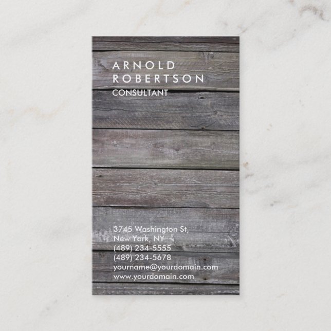 Vertical Wood Design Quality Trendy Business Card (Front)