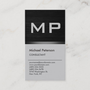 Vertical Wood Effect Grey Monogram Business Card
