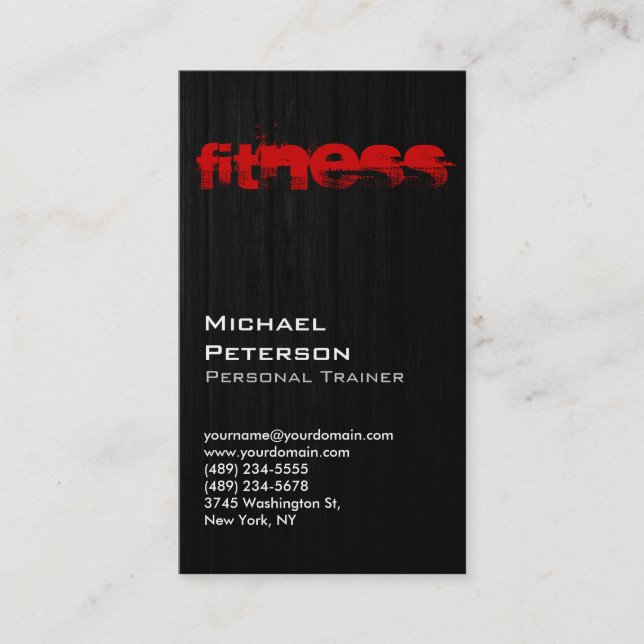 Vertical Wood Pattern Grey Fitness Business Card (Front)
