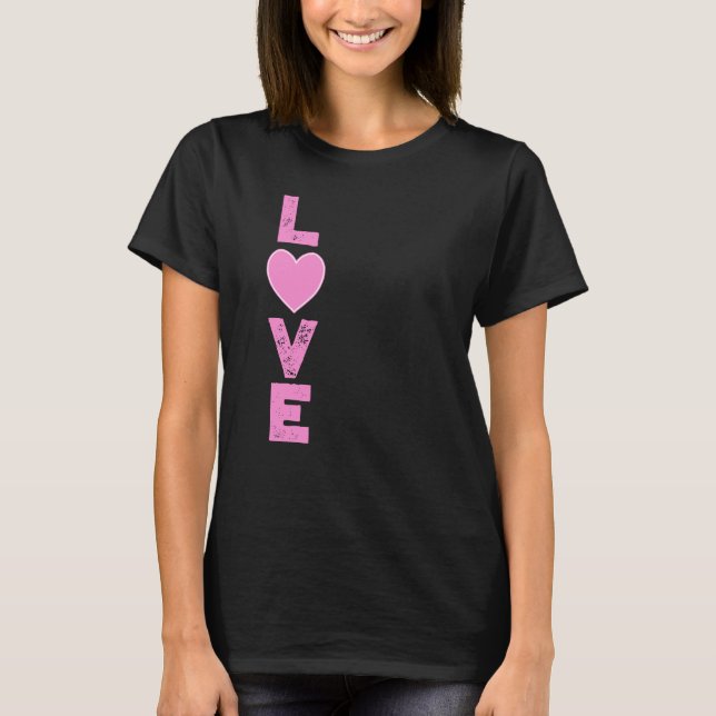 Vertical Word Love Pink Heart Women's T-Shirt (Front)