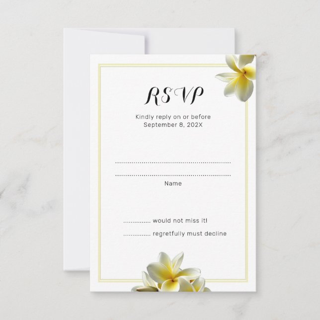 Vertical Yellow Plumeria Wedding Reply Cards (Front)