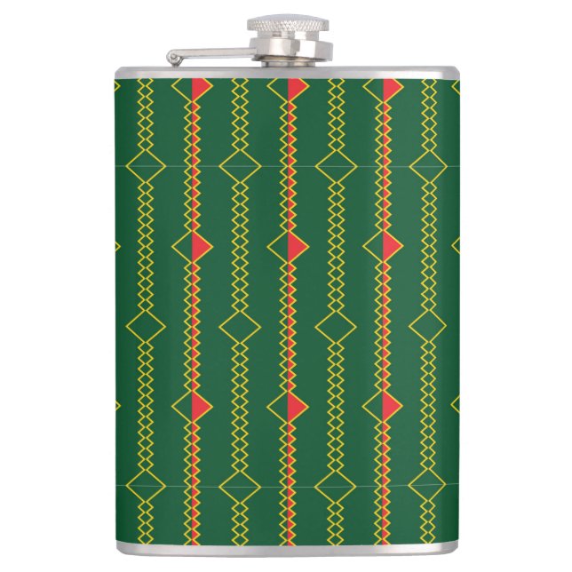 Vertical Zigzag Lines Green Digital Paper-72729 Hip Flask (Front)