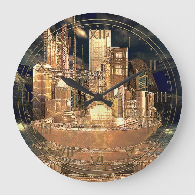Verticity Fantasy Futuristic City Large Clock (Front)
