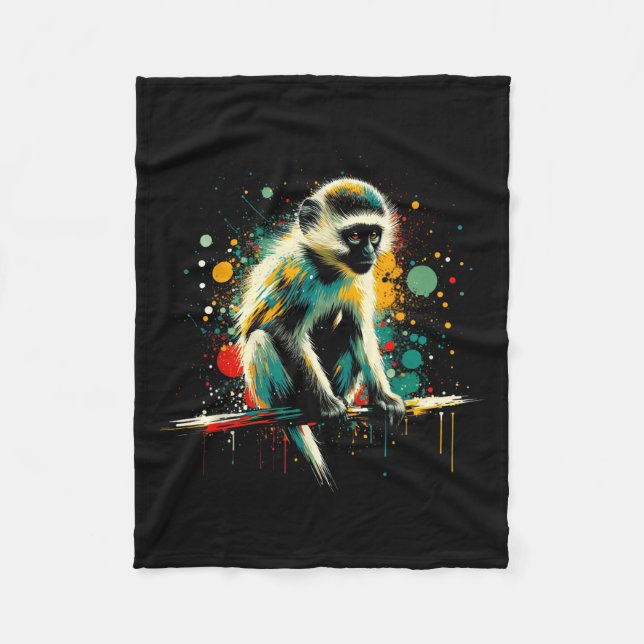 Vervet Monkey Minimalist And Vibrant Style Christm Fleece Blanket (Front)