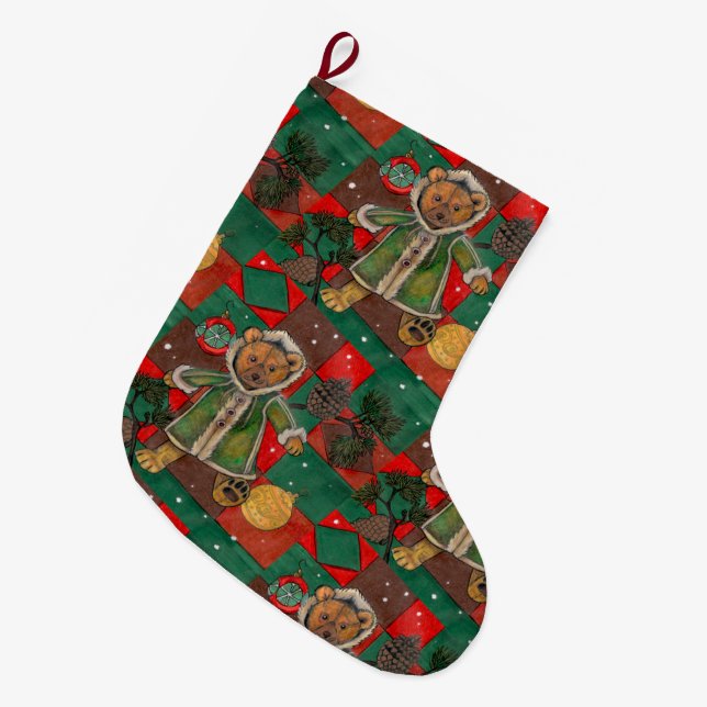 Very Beary Christmas Teddy Large Christmas Stocking (Front (Hanging))