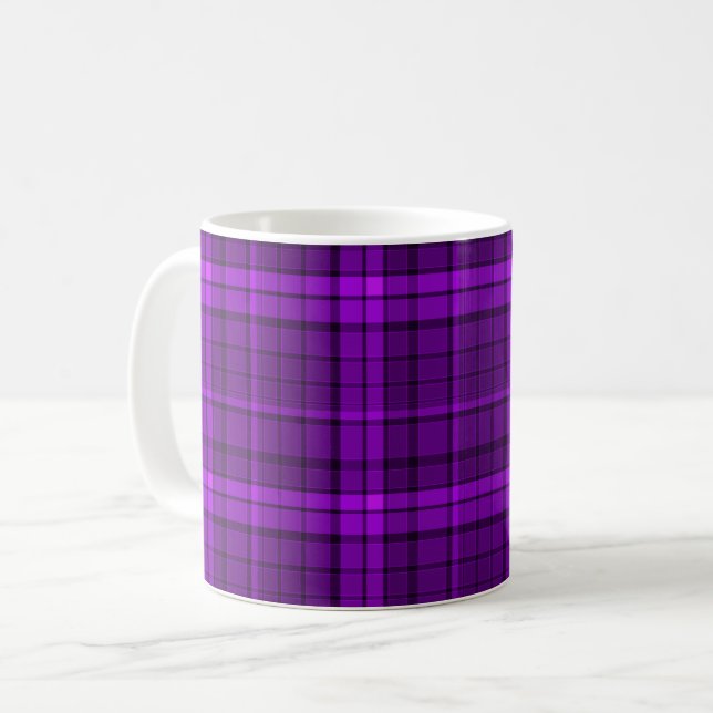 Very beautiful bright chequered pattern of purple  coffee mug (Front Left)