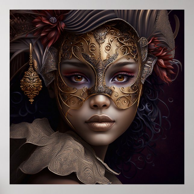 Very beautiful woman portrait with a Venetian mask Poster (Front)