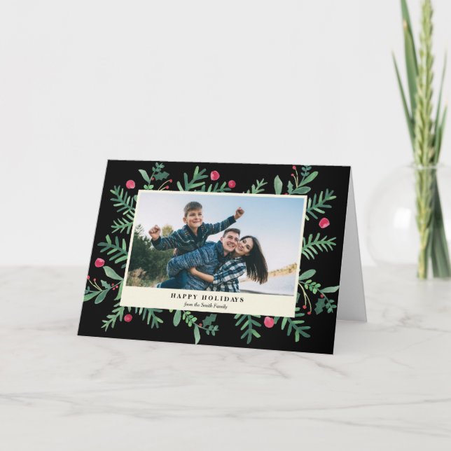 Very Berry Happy Holidays Watercolour | Christmas Holiday Card (Front)