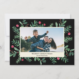 Very Berry Merry Christmas Watercolor Christmas Holiday Card