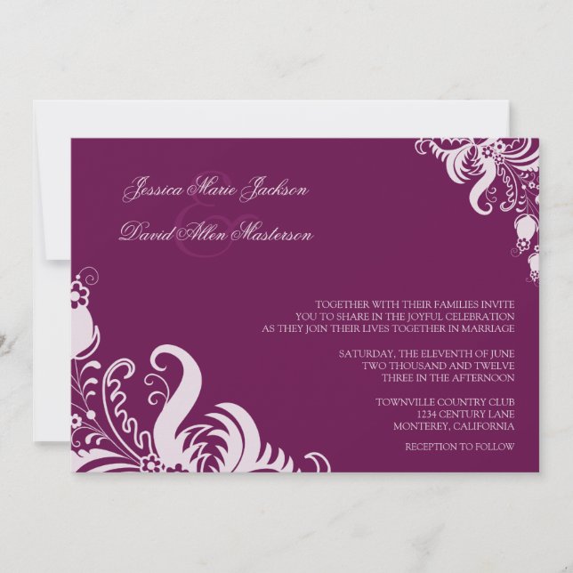 Very Berry Purple Floral Accent Wedding Invitation (Front)