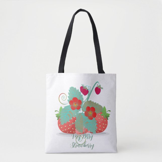 Very Berry Strawberry Trendy Shopping Greenery Tote Bag (Front)