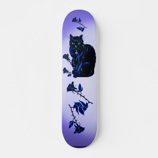 Very Black Cat and Roses Skateboard (Front)