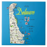 Very Blue Delaware Map Ceramic Tile<br><div class="desc">A colourful vintage postcard map of the State of Delaware repurposed on a ceramic tile. Great gift!</div>