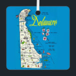 Very Blue Delaware Map  Metal Tree Decoration<br><div class="desc">A colourful vintage postcard map of the State of Delaware repurposed!</div>