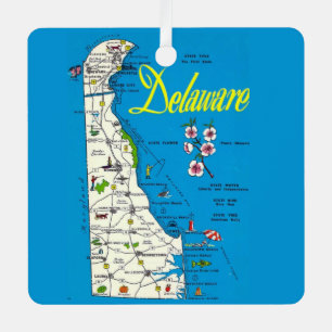 Very Blue Delaware Map  Metal Tree Decoration
