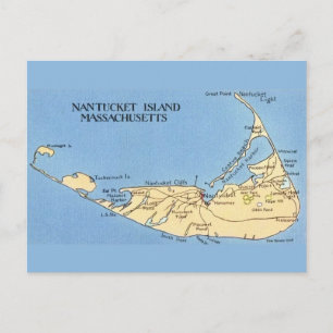 Very Blue Nantucket Island Map Postcard