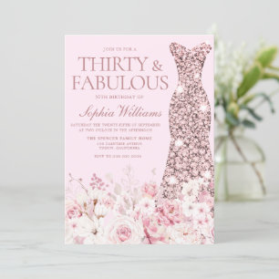 Very Blush Floral Rose Gold Dress 30th Birthday Invitation