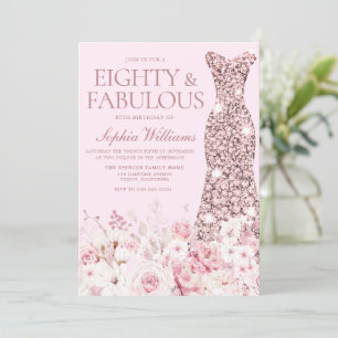 Very Blush Floral Rose Gold Dress 80th Birthday Invitation