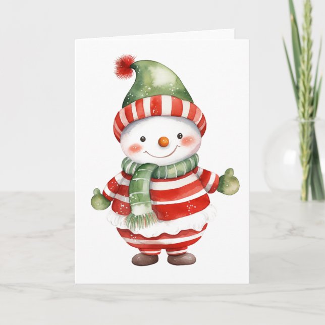Very Bundled Happy Christmas Snowman BLANk  Holiday Card (Front)