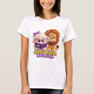 Very Busy Reading – Cute Lion & Lamb Book Lover T-Shirt