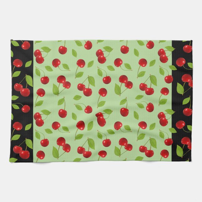 Very Cherry Dishtowel - in green Tea Towel (Horizontal)