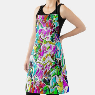 Very colored abstract shapes floating in milk stew apron