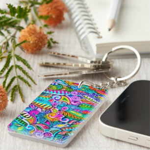 Very colorfully abstract forms art 9 key ring