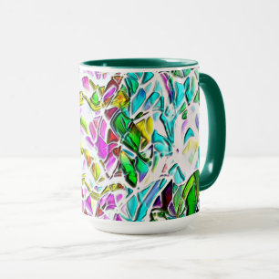 Very coloured abstract shapes floating in milk ste mug