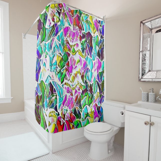 Very coloured abstract shapes floating in milk ste shower curtain (In Situ)