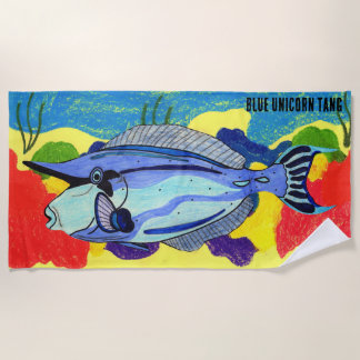 Very Colourful Blue Unicorn Tang Beach Towel