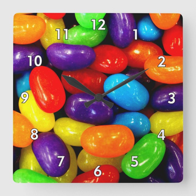 Very Colourful Jelly Bean Pile Square Wall Clock (Front)