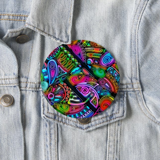Very colourfully abstract forms art 10 cm round badge (In Situ)