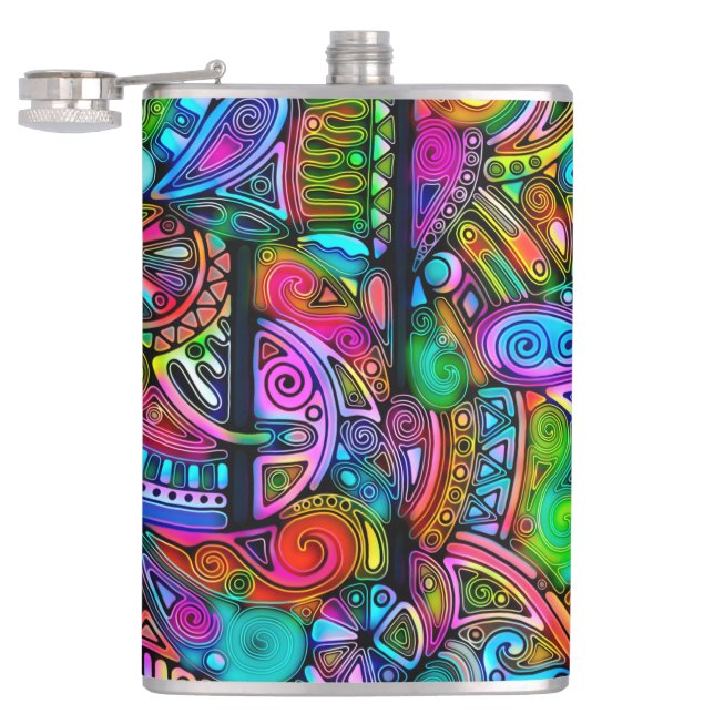 Very colourfully abstract forms art 10 hip flask (Opened)