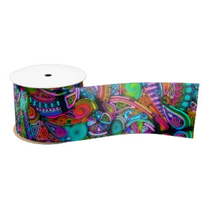 Very colourfully abstract forms art 10 satin ribbon
