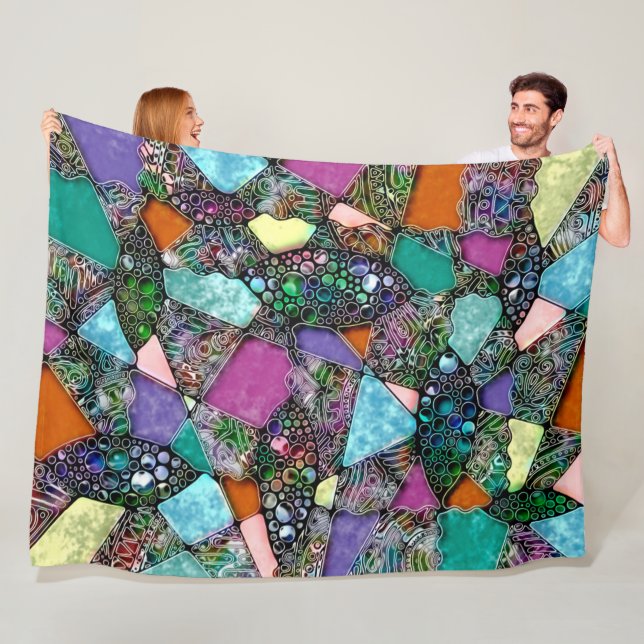 Very colourfully abstract forms art 11 fleece blanket (In Situ)