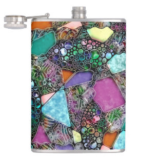 Very colourfully abstract forms art 11 hip flask
