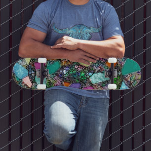 Very colourfully abstract forms art 11 skateboard