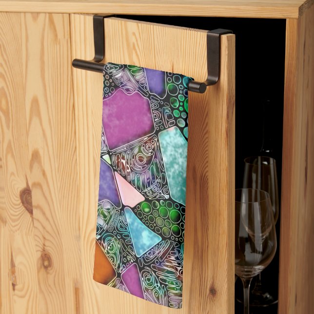 Very colourfully abstract forms art 11 tea towel (Thirds Fold)