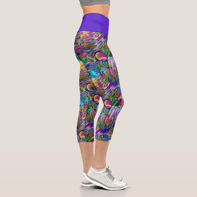 Very colourfully abstract forms art 1 capri leggings (Right)