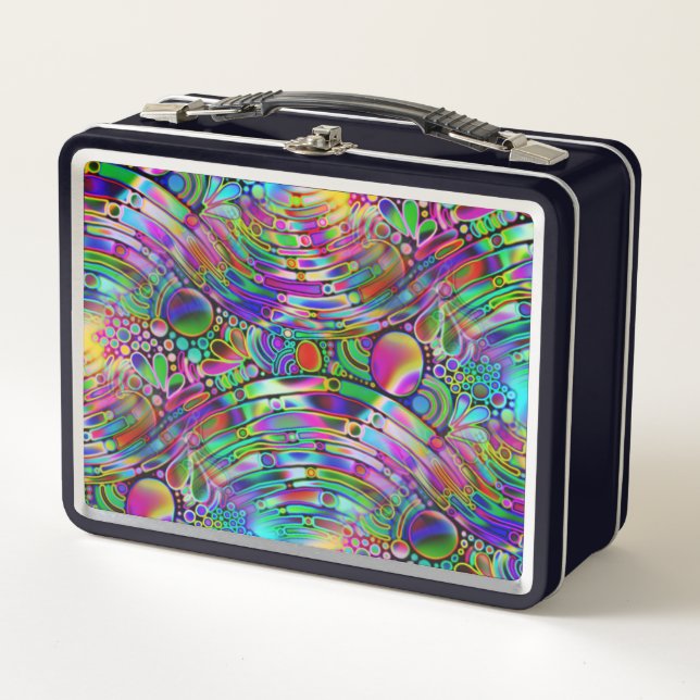 Very colourfully abstract forms art 1 metal lunch box (Front)
