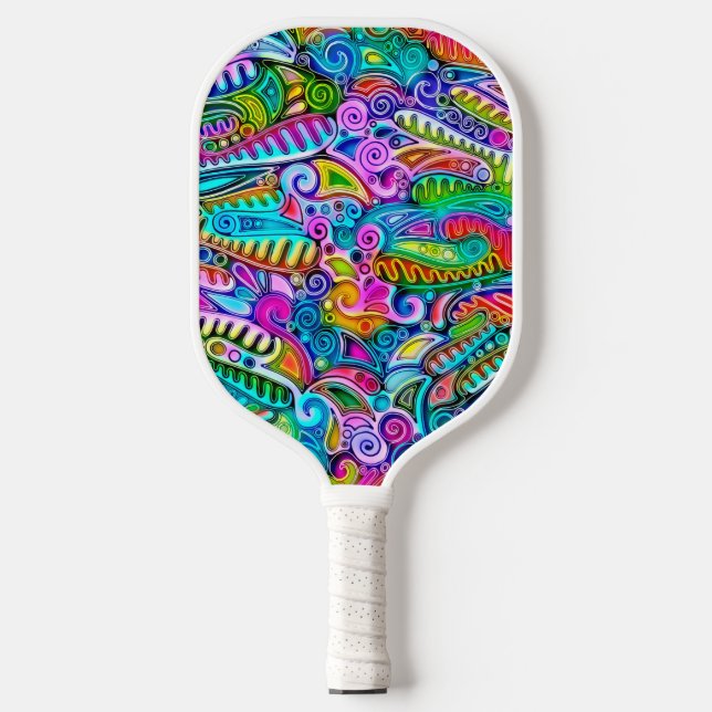 Very colourfully abstract forms art 9 pickleball paddle (Front)