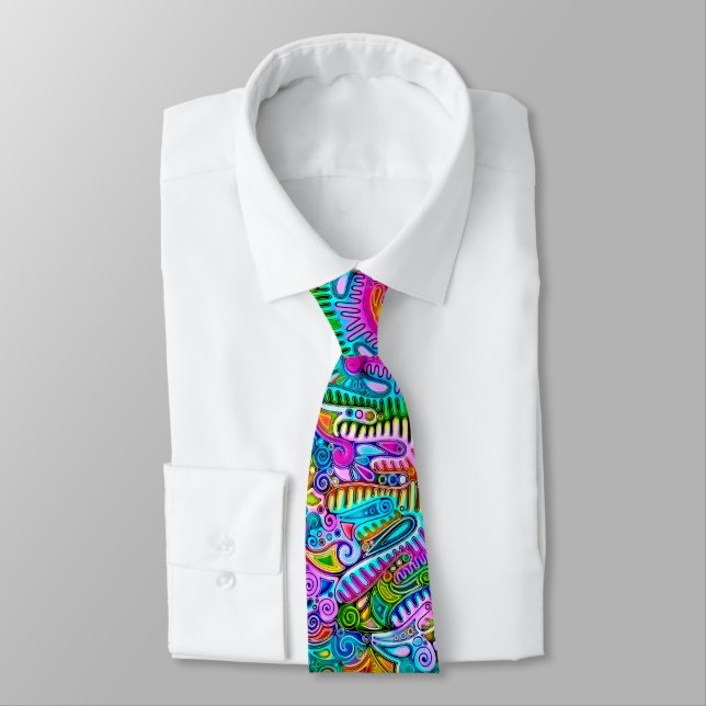 Very colourfully abstract forms art 9 tie (Tied)