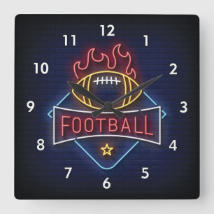 Very Cool and Colorful Simulated Neon Football Square Wall Clock