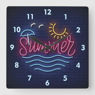 Very Cool and Colorful Simulated Neon Summer Square Wall Clock