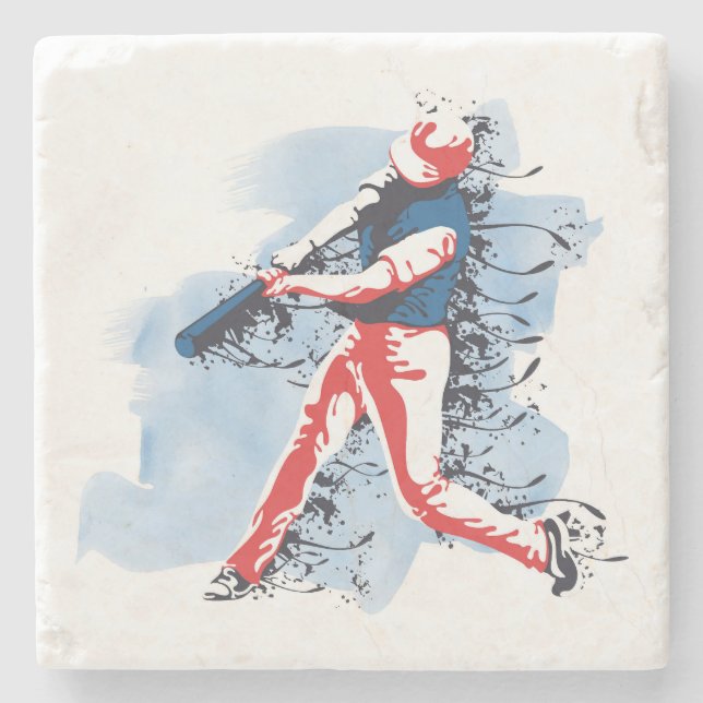 Very Cool and Colourful Baseball Player Swinging Stone Coaster (Front)