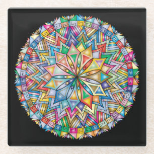 Very Cool and Colourful Mandala Glass Coaster