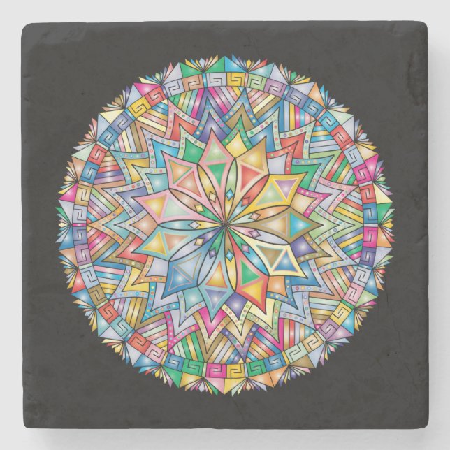 Very Cool and Colourful Mandala Stone Coaster (Front)