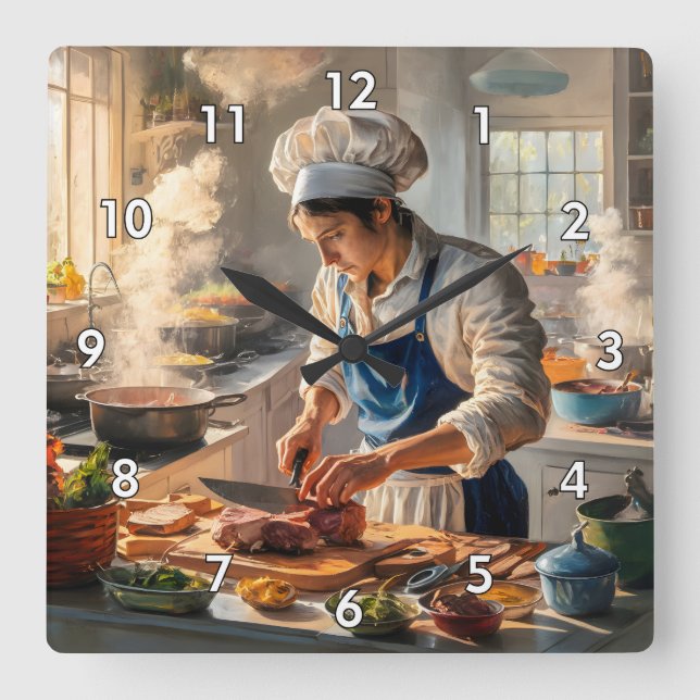 Very Cool and Colourful Perfect Chef Square Wall Clock (Front)